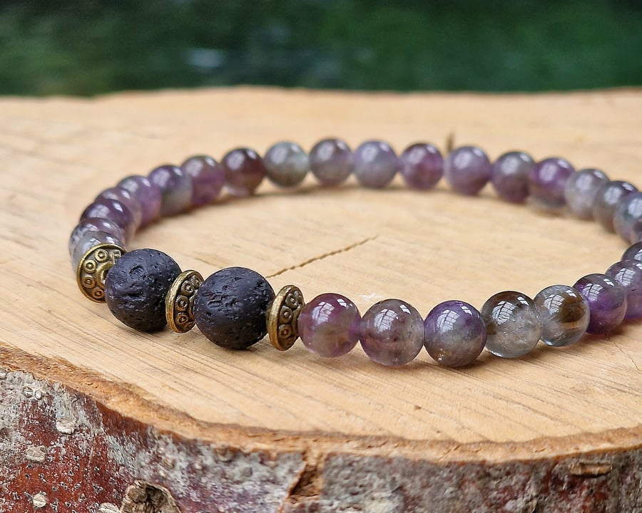 Amethyst diffuser Bracelet - Gemstone Beaded stretch Bracelet 