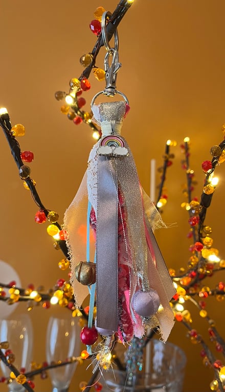 Upcycled Boho Handbag Tassel with Rainbow Charm, Tassel, Boho Key Ring 