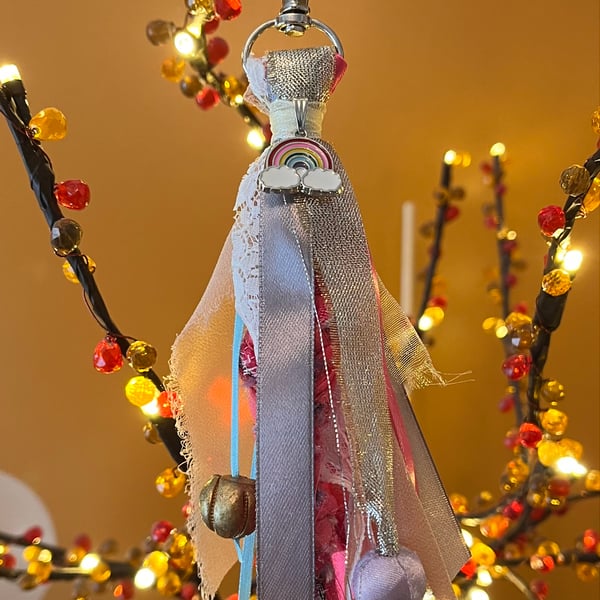 Upcycled Boho Handbag Tassel with Rainbow Charm, Tassel, Boho Key Ring 