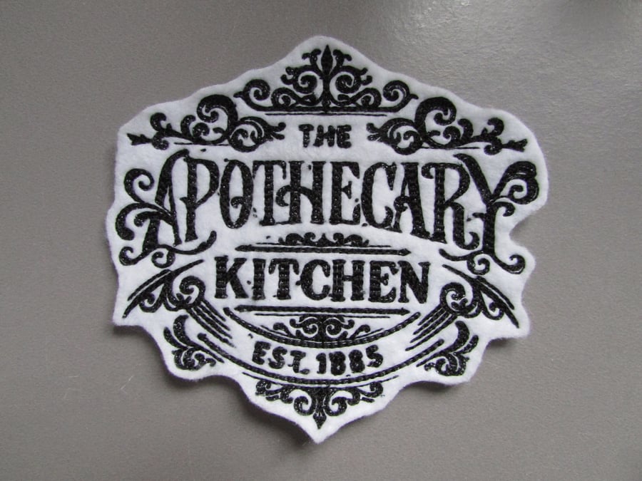 Apothecary Kitchen Label Embroidered Sew on Applique Patch