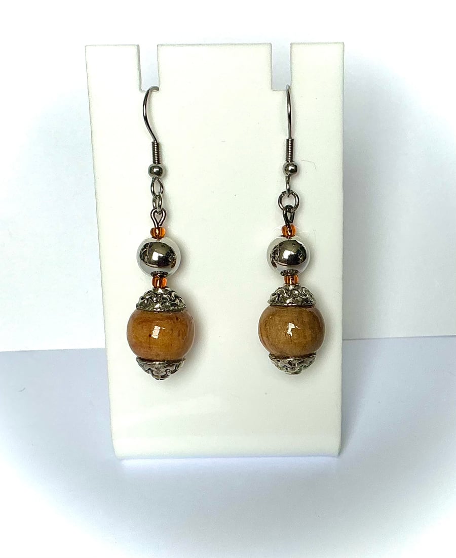 Rustic Style Wooden Bead Earrings