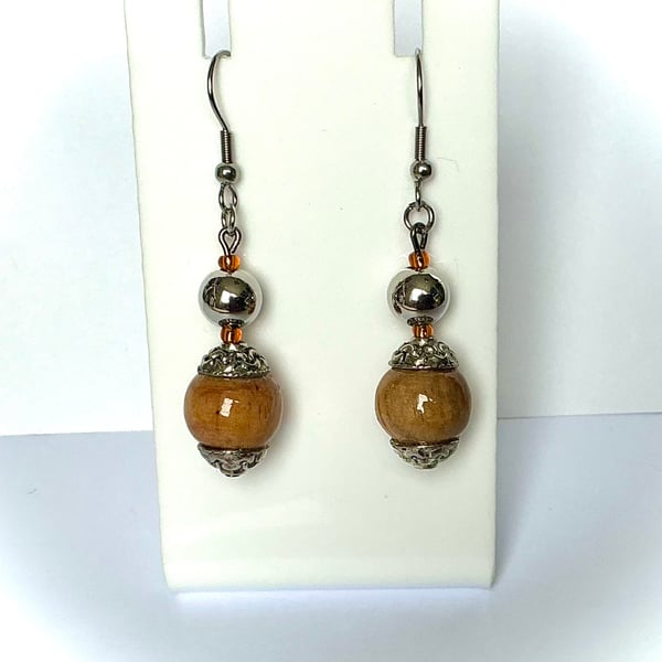 Rustic Style Wooden Bead Earrings