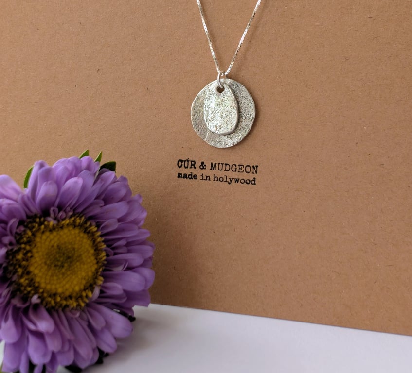 Fine Silver Double Pebble Pendant Necklace, Textured Organic Layering Necklace