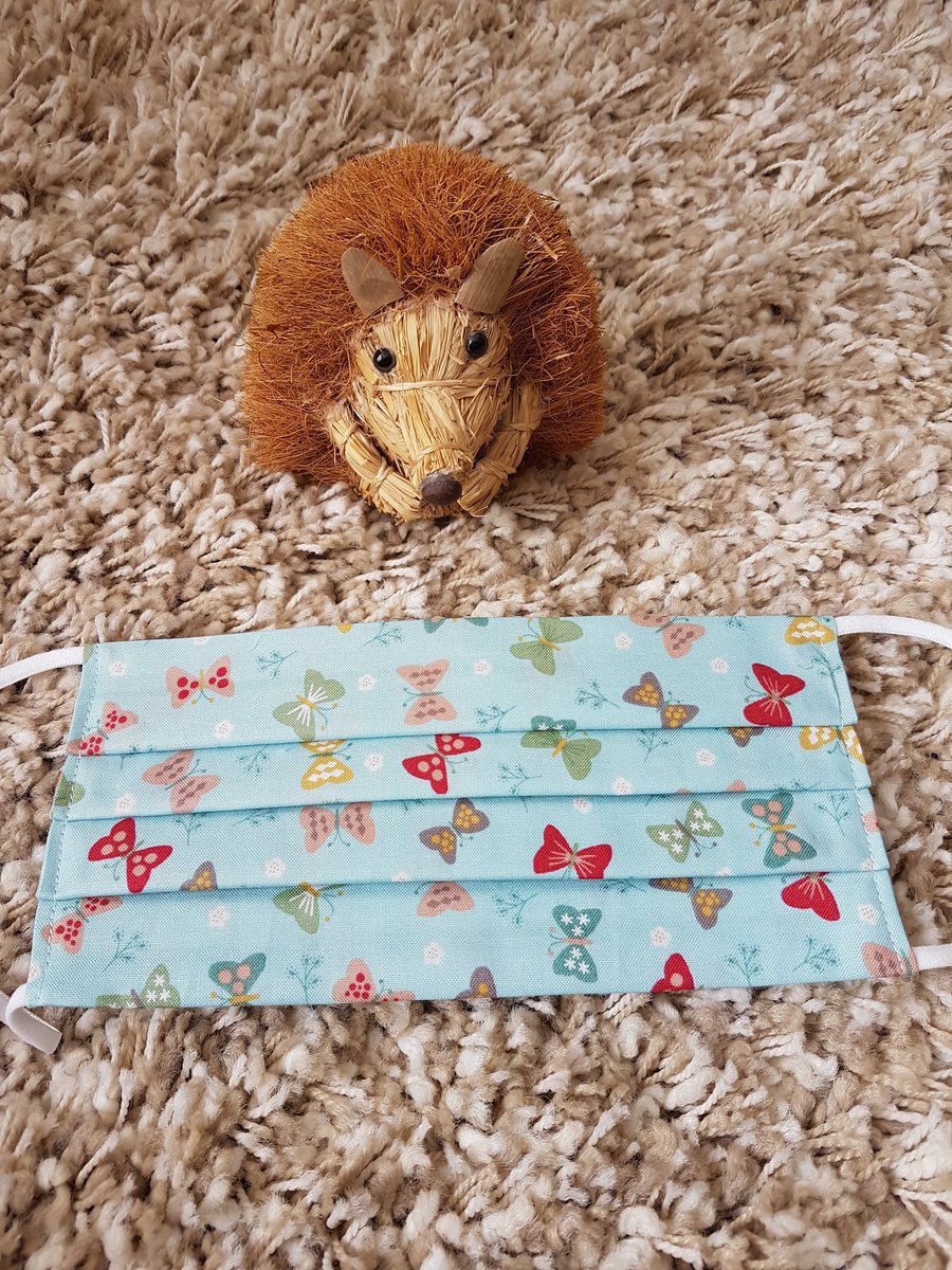 Small Adult or Teenager face covering – Aqua Multi Butterfly print