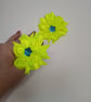 Neon Yellow Satin Flower Hair Bobbles – Handmade Ribbon Hair Ties for Girls - Image 3