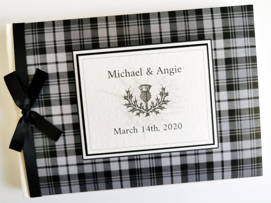 Scottish black and white tartan wedding guest book, gift