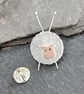 Knitting needle sheep pin brooch in sterling silver and copper