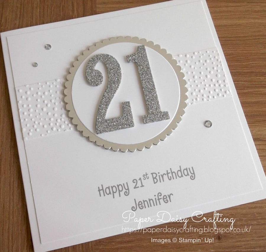 Handmade 21st birthday card, - personalised with any age, name and message