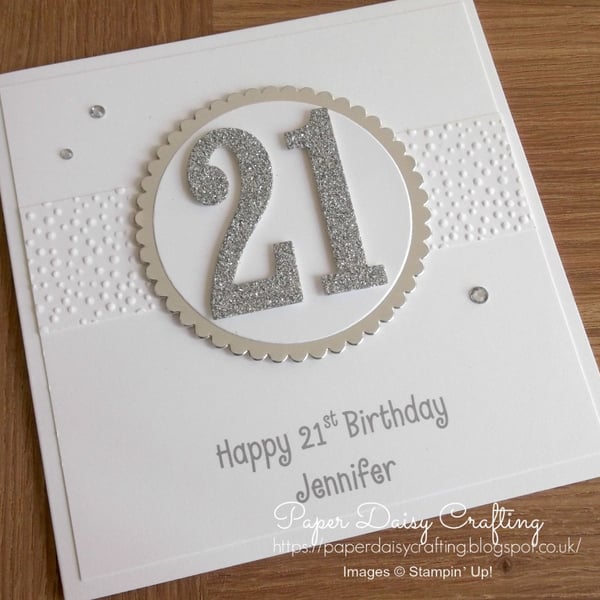 Handmade 21st birthday card, - personalised with any age, name and message