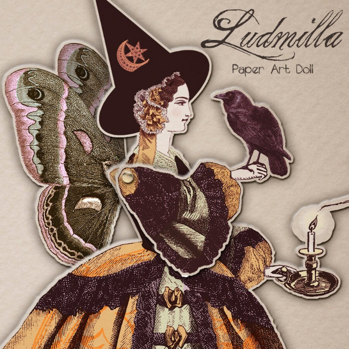 Cut out and make Paper Doll from Vintage Prints - Ludmilla the Witch