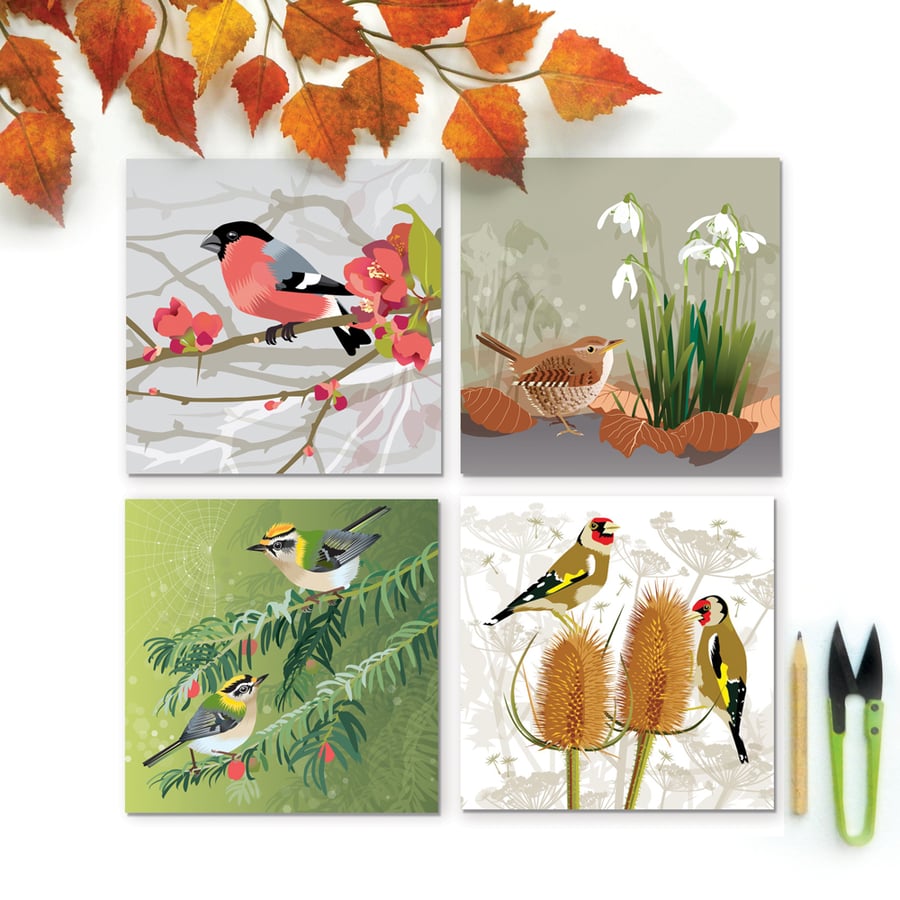 Christmas British Garden Birds Card Collection - Goldfinch, Wren