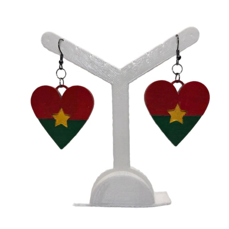 Burkina faso flag earrings, love Burkina faso  loveheart jewellery,african queen
