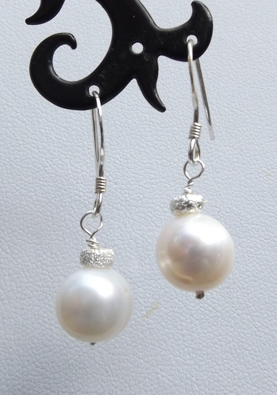 White cultured pearl sterling silver earrings 