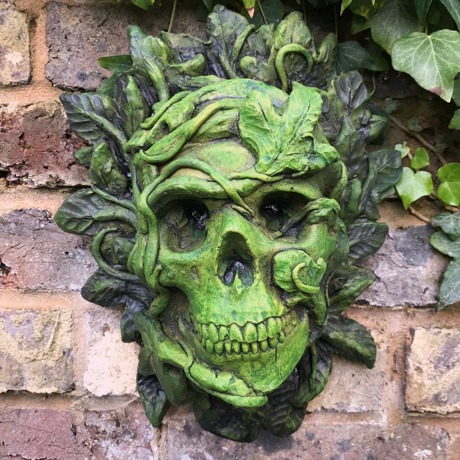 Large Skull Green Man Plaque plus Free Pocket Green Man