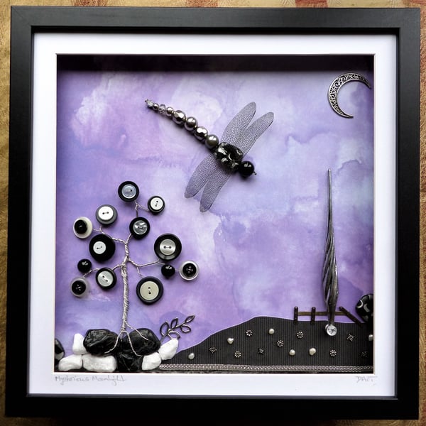 Mysterious Moonlight Beaded Dragonfly Box Frame