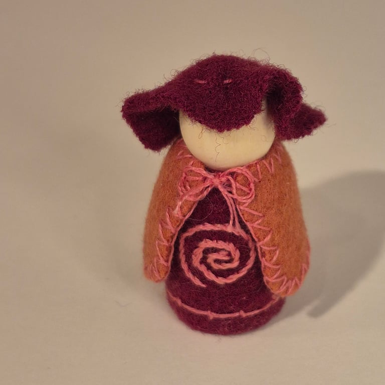 Small wood & felt hand embroidered gnome