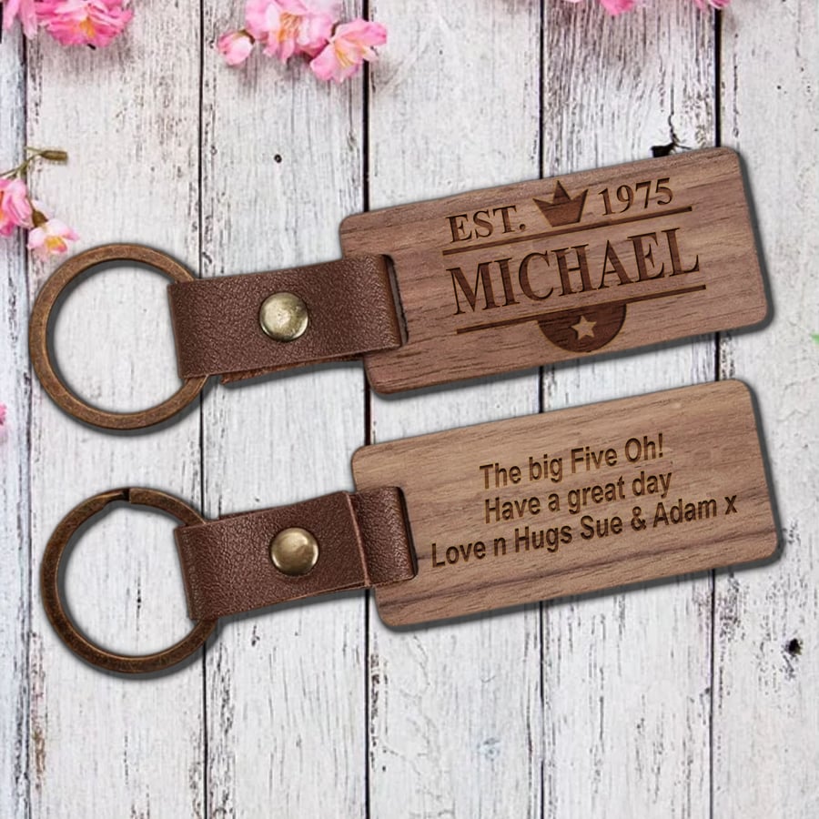 50th Birthday Gift - Personalised Keyring - for Brother Husband Dad Granddad