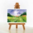 'Field with walker' - ACEO Original Mixed Media Painting