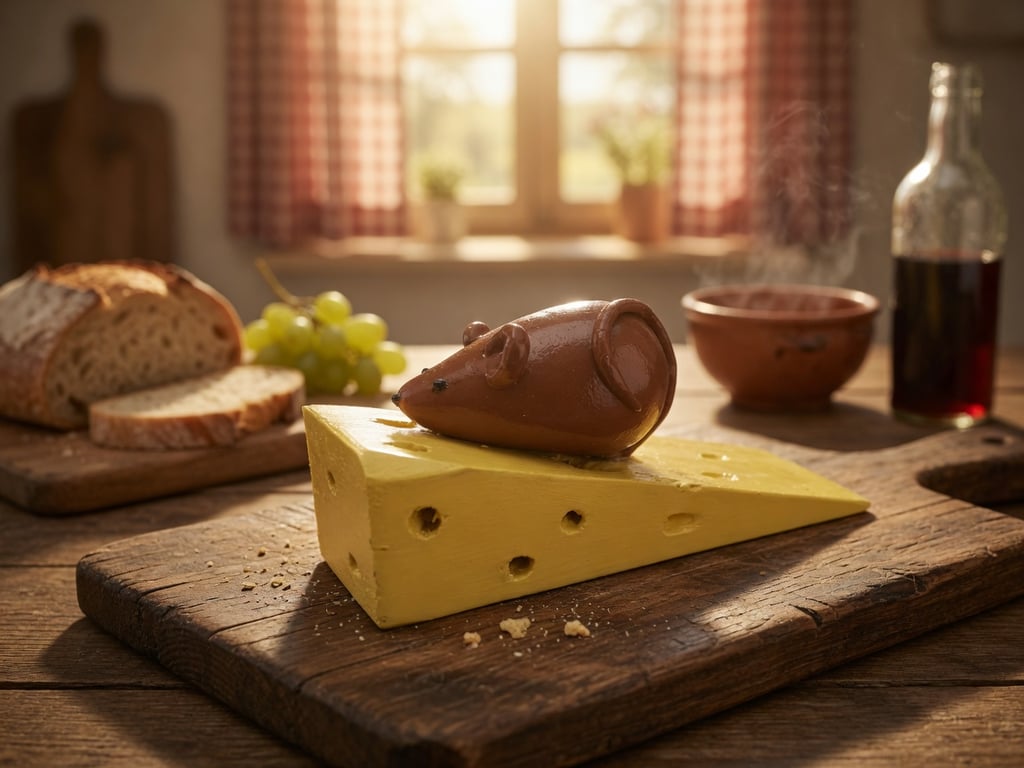 Novelty Clay Mouse on a Wood Cheese doorstop 