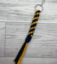 Macrame keyring in mustard and navy recycled t-shirt yarn - Image 1