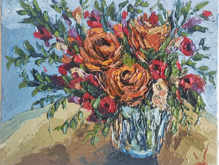 Orange & Red Roses Painting