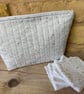 White and Gold Fabric Quilted Makeup Bag - Image 7