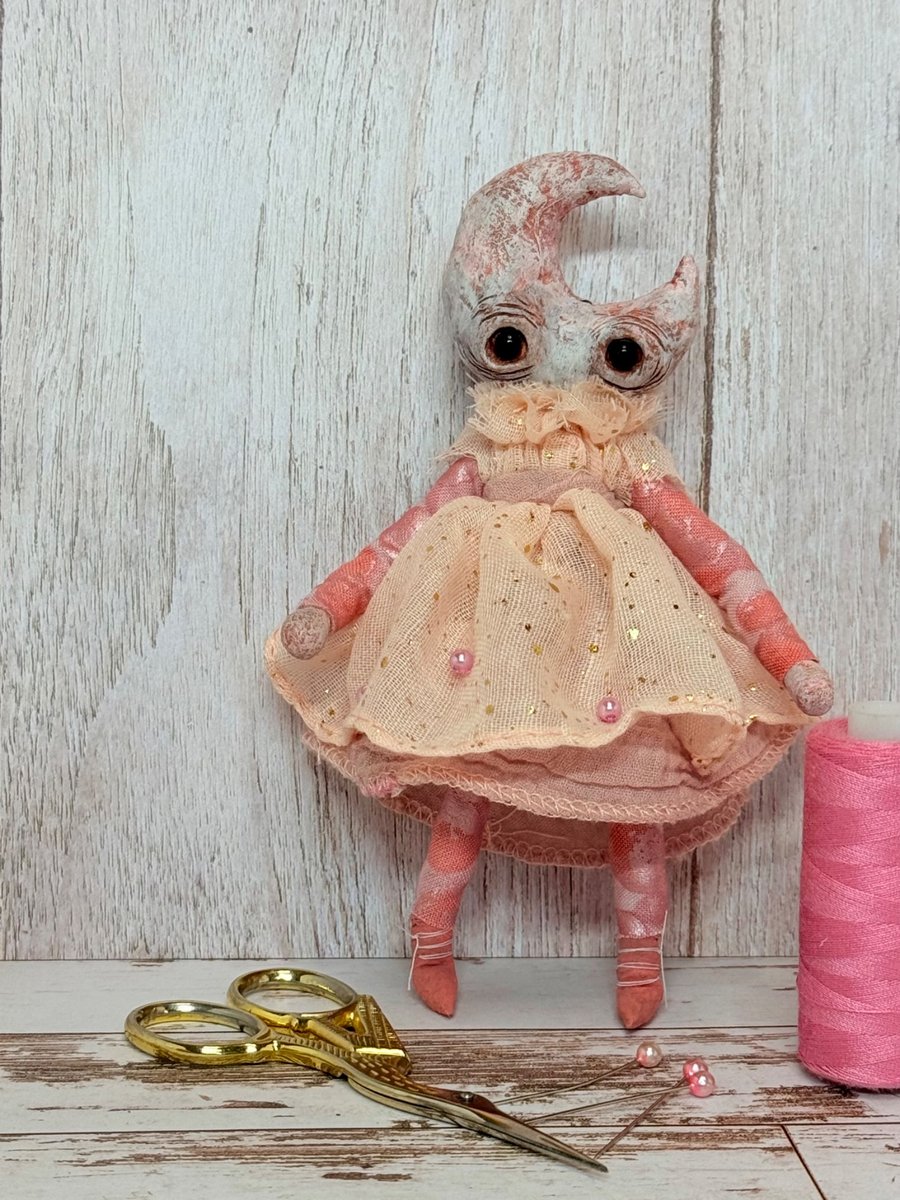 Pink Moon Mixed Media Art Doll