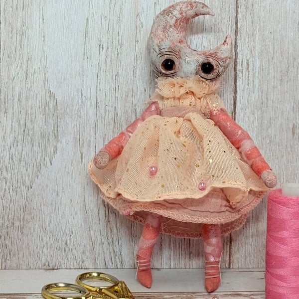 Pink Moon Mixed Media Art Doll