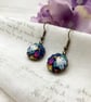 Strawberry Thief bird pink floral Liberty fabric button pendant and earrings - Image 8