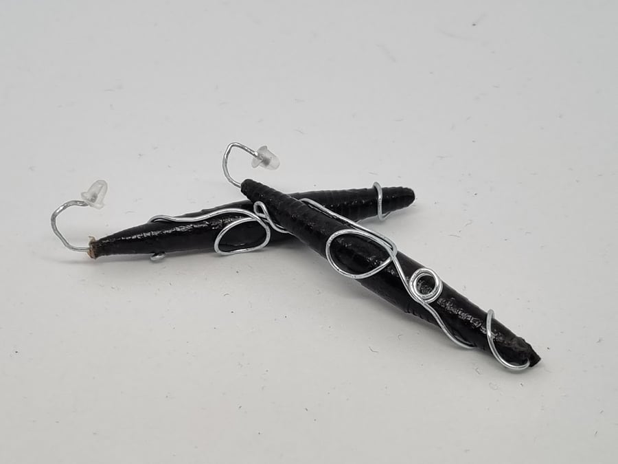 Black paper and wire earrings