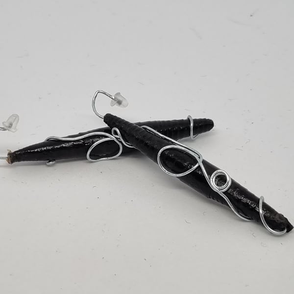 Black paper and wire earrings