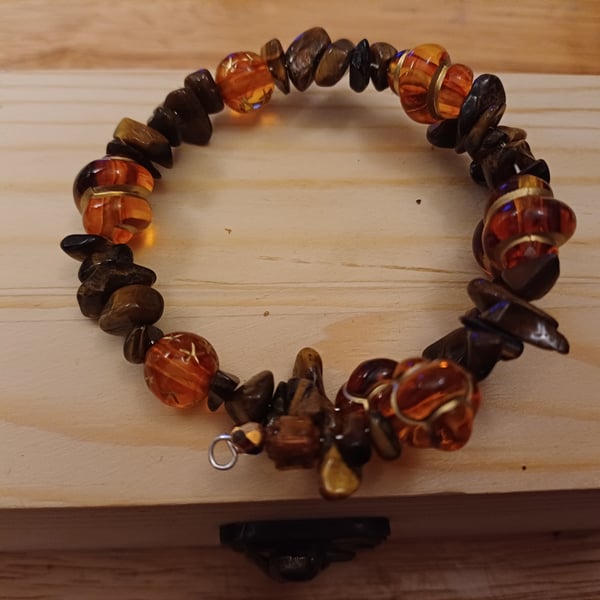 Amber Bead Memory Wire Bracelet