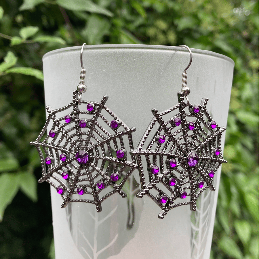 Upcycled Spooky Spiderweb Earrings