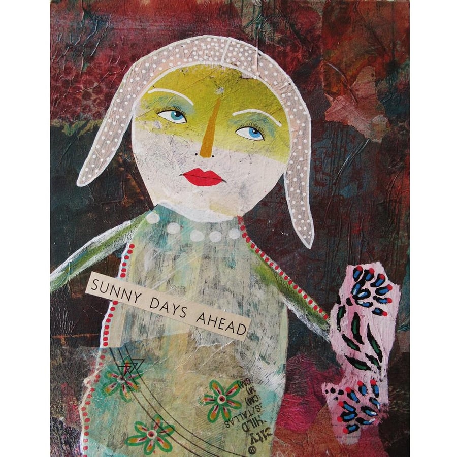 Female Figure Portrait Art Inspirational Naive White Hair Girl Quotation Artwork