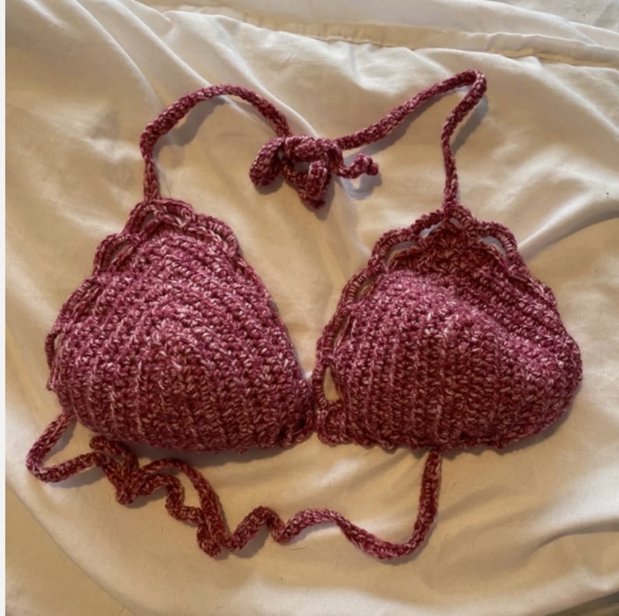 Raspberry Crochet Bikini Top (size M)