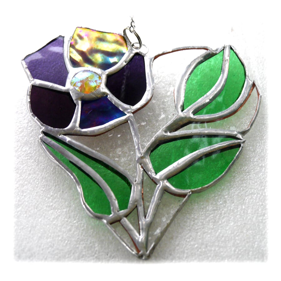 Pansy Heart Suncatcher Stained Glass Flower 018