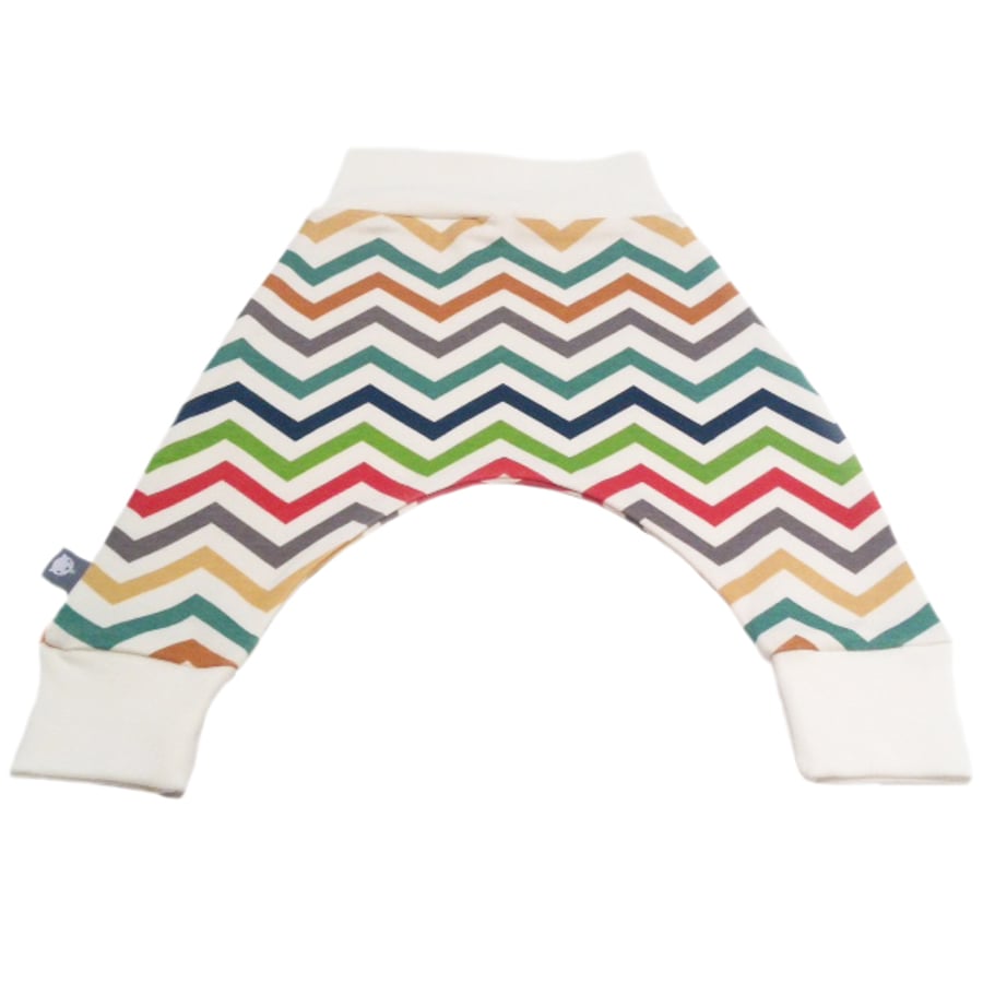 Organic harem pants, Baby Trousers Relaxed bottoms in Multi chevrons