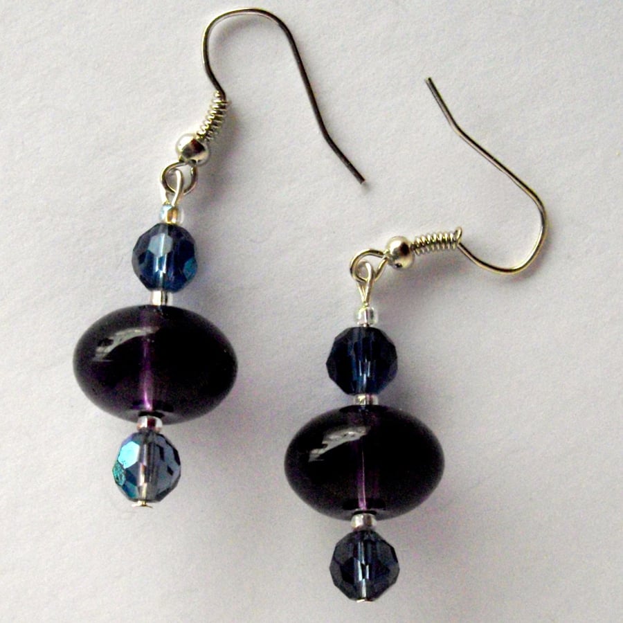 Job Lot of 4 x Pairs of Purple Drop Hand Made Earrings