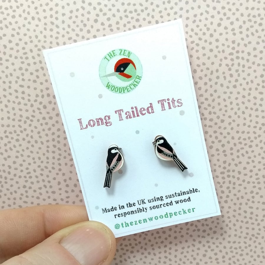 Long Tailed Tit Earrings, Bird Earrings, Silver Plated or Sterling Silver Backs