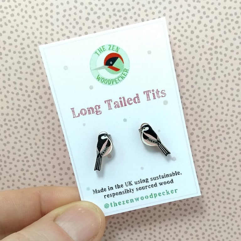 Long Tailed Tit Earrings, Bird Earrings, Silver Plated or Sterling Silver Backs