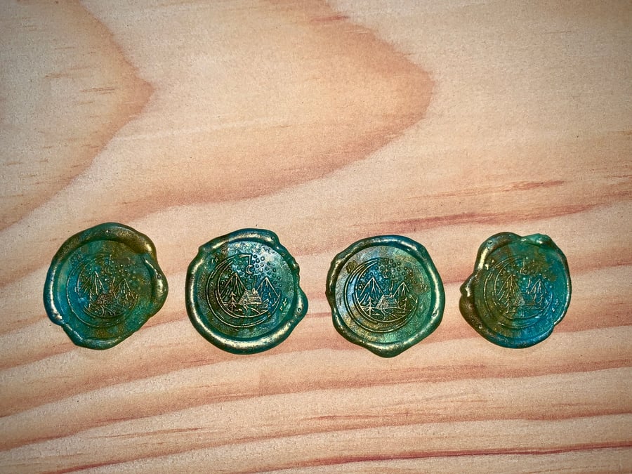 Set of 4 Self Adhesive Wax Seals with Crescent Moon with Mountain Scene Design