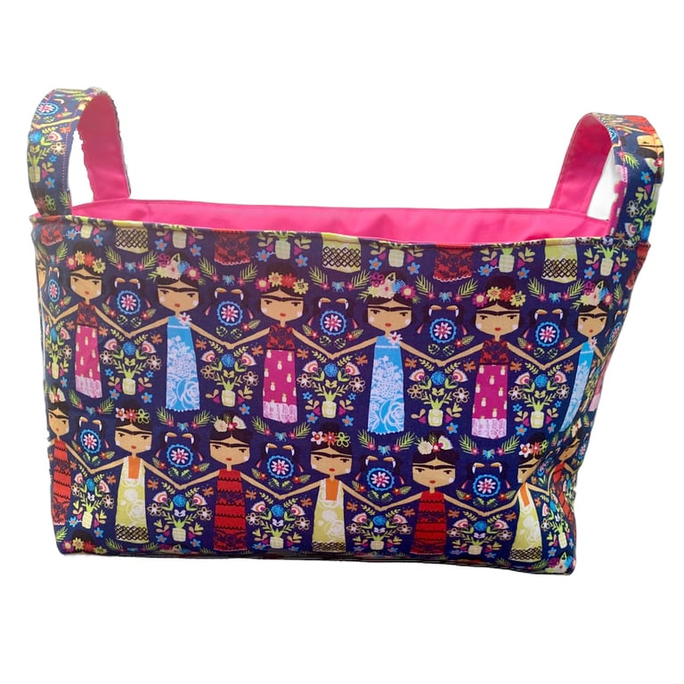 Mexican Lady Reversible Fabric Storage Basket