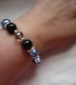 DEEP SLATE BLUE, BLACK AND RHINESTONE BRACELET.  614 - Image 3