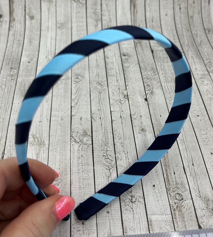 School `navy and Light Blue 1.8cm striped Hairband