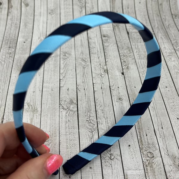 School `navy and Light Blue 1.8cm striped Hairband