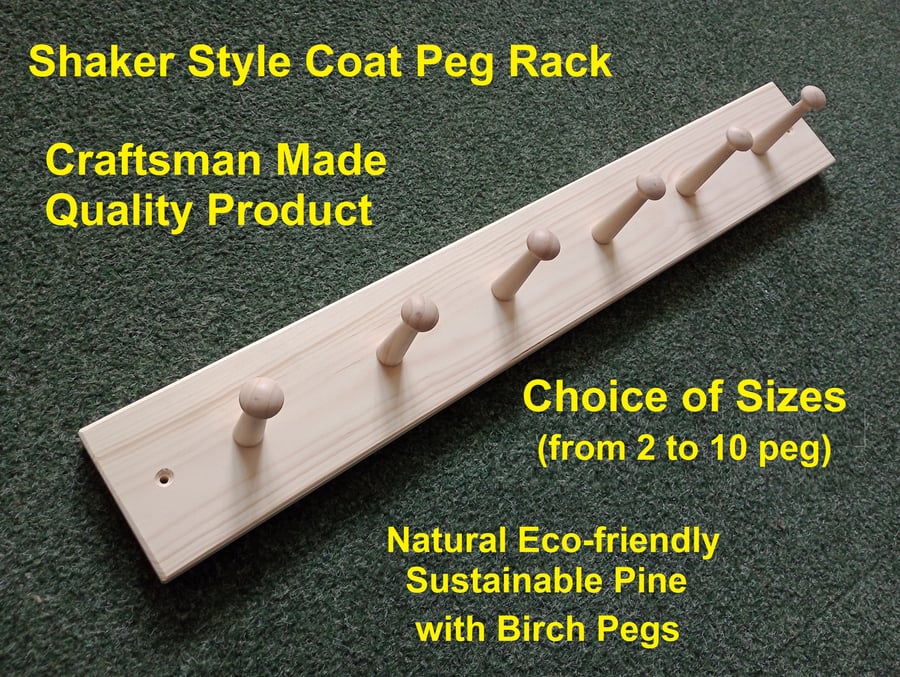 Shaker Style Coat Peg Rack (choice of sizes)