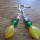 Wow Sweet Honey Yellow Color Green Glass Elegant Earrings