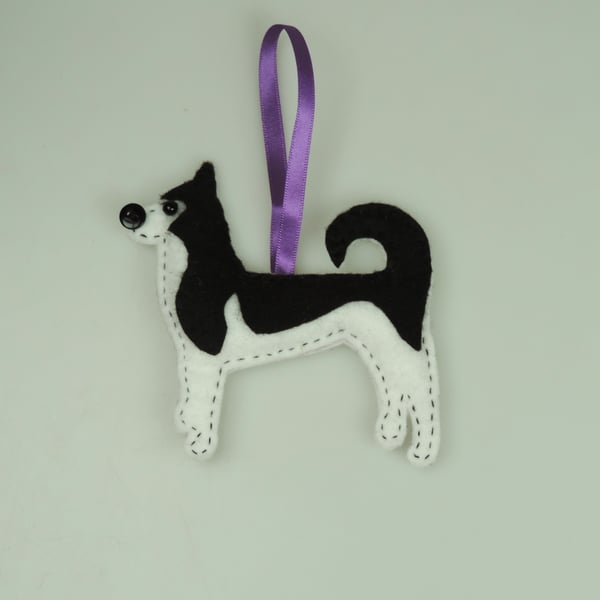 Handmade Felt Husky Dog, Hanging Decoration, Twig Tree, ornament, memento