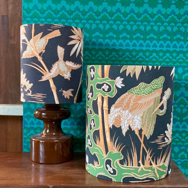 Black Oriental Crane BAMBOO GARDEN Sanderson Vintage Fabric  Lampshade 