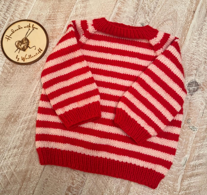 Made To Order Handknitted Calendula Striped Baby Jumper 6 sizes. Any colour.